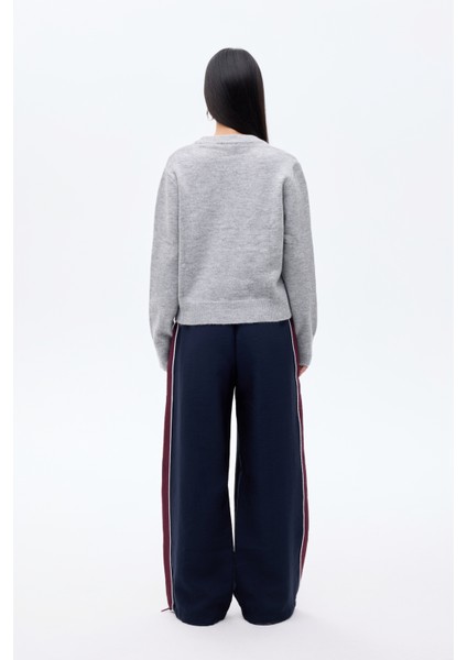 Off The Record Yazılı Bisiklet Yaka Triko Kazak Gri