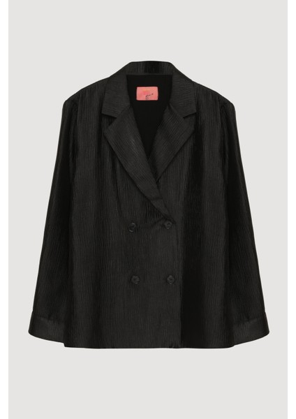 Dokulu Oversize Blazer Ceket Siyah