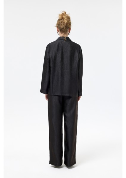 Dokulu Oversize Blazer Ceket Siyah