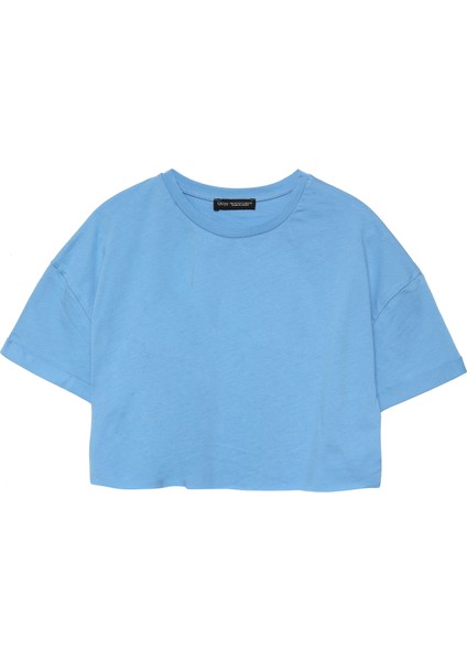 Crop Basic Tişört Mavi