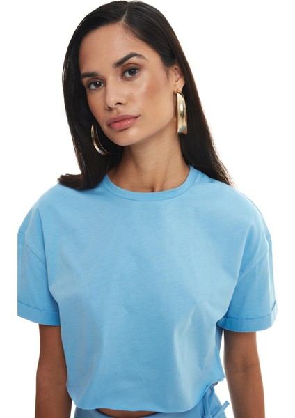 Crop Basic Tişört Mavi