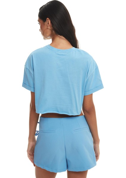 Crop Basic Tişört Mavi