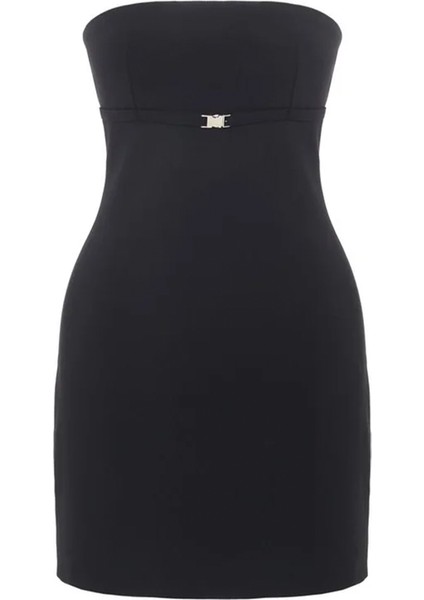 Sırt Dekolteli Straplez Mini Elbise Siyah