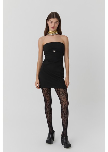 Sırt Dekolteli Straplez Mini Elbise Siyah
