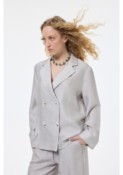 Dokulu Oversize Blazer Ceket Gri