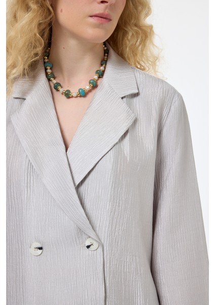 Dokulu Oversize Blazer Ceket Gri