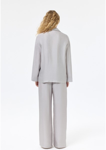 Dokulu Oversize Blazer Ceket Gri