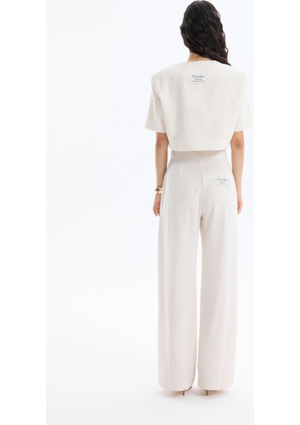 Tek Düğmeli Kısa Kol Keten Ceket Naturel