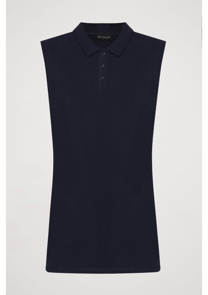 Polo Yaka Vatkalı Basic Mini Elbise Lacivert