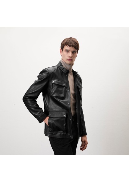 Dione Siyah Erkek Deri Mont