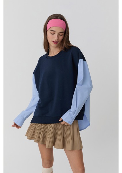 Gömlek Detaylı Sweatshirt Lacivert indirimleri