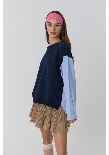 Gömlek Detaylı Sweatshirt Lacivert