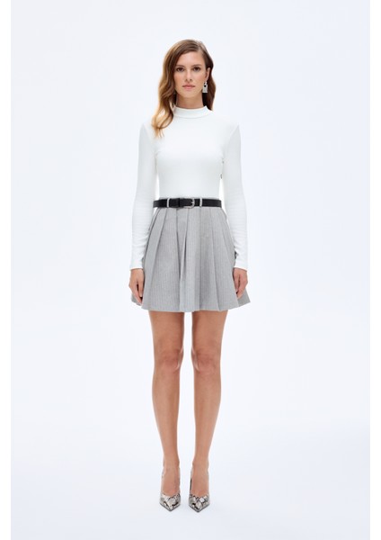 Kombine Kemerli Pileli Mini Elbise Ekru indirimleri