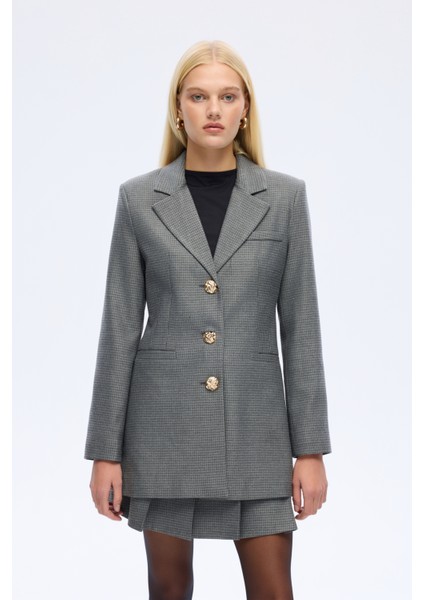 Kazayağı Desenlı Düğmeli Blazer Ceket Gri fiyatları