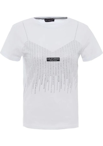 Taş Aksesuarlı Tişört Beyaz modelleri