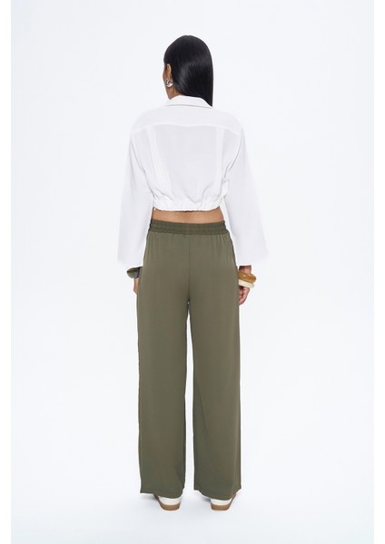 Beli Lastikli Crop Gömlek Beyaz