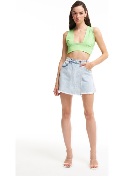 Çapraz Bağlamalı Crop Bluz Neon Yeşil