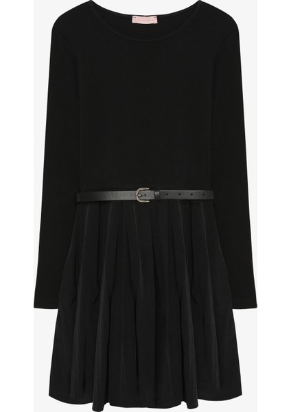 Beli Kemerli Garnili Basic Mini Elbise Siyah