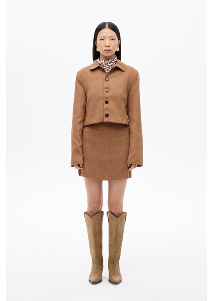 Fitilli Cep Detaylı Kadife Mini Etek Kahverengi indirimleri