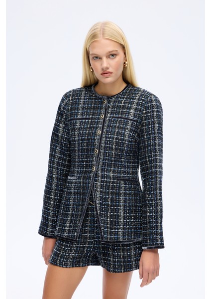 Yuvarlak Yaka Düğmeli Tüvit Ceket Lacivert fiyatları