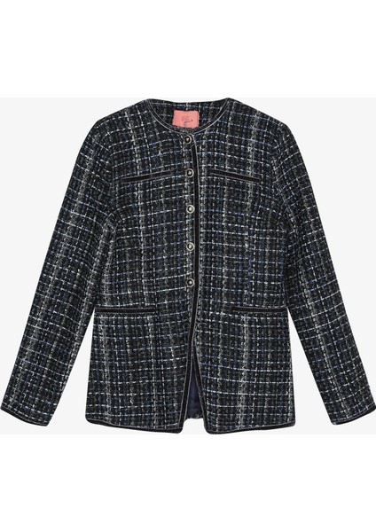 Yuvarlak Yaka Düğmeli Tüvit Ceket Lacivert modelleri