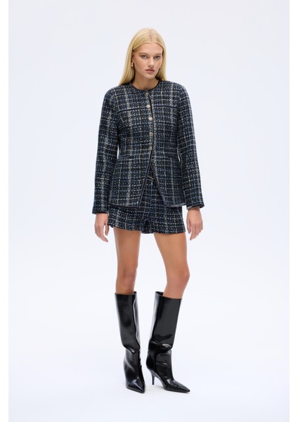 Yuvarlak Yaka Düğmeli Tüvit Ceket Lacivert fırsatları