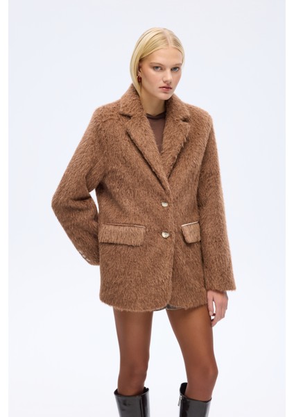 Tüylü Dokulu Oversize Blazer Ceket Kahverengi fiyatları