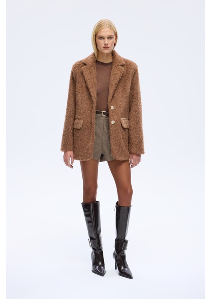 Tüylü Dokulu Oversize Blazer Ceket Kahverengi fırsatları