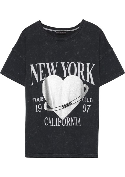 Kalp Baskılı Eskitme Tişört Antrasit fiyatları