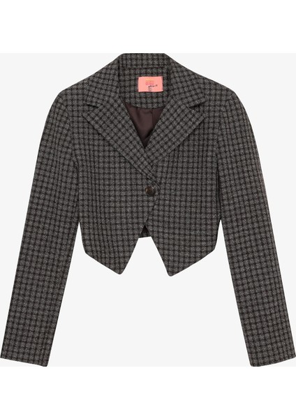 Ekose Tek Düğmeli Crop Blazer Ceket Kahverengi fiyatları