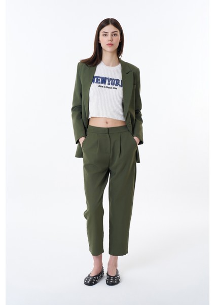 Beli Lastikli Kumaş Pantolon Haki