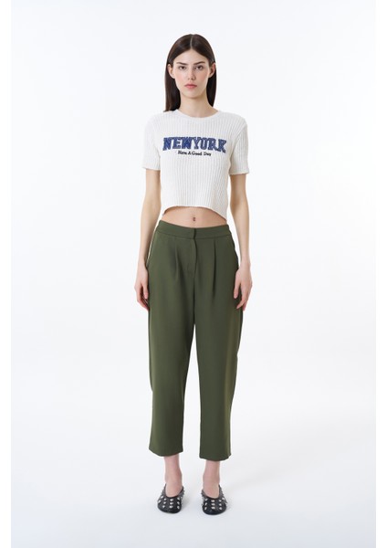 Beli Lastikli Kumaş Pantolon Haki