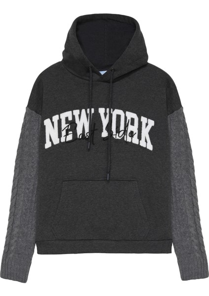 Triko Kol New York Kapüşonlu Sweatshirt Antrasit fiyatları
