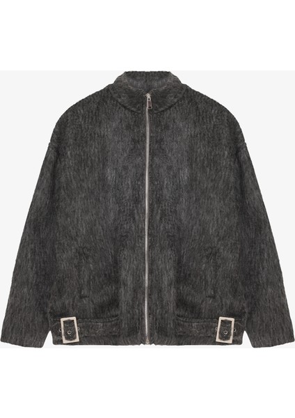 Tüylü Tokalı Oversize Bomber Ceket Antrasit fiyatları