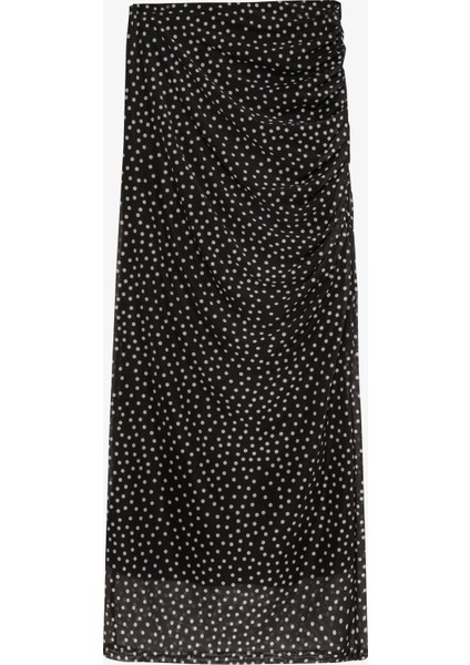 Puantiyeli Drape Detaylı Transparan Midi Etek Siyah