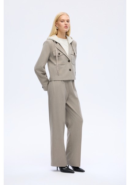 Kapüşon Garnili Cepli Ceket Gri fırsatları