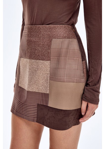 Patchwork Mini Etek Kahverengi indirimleri