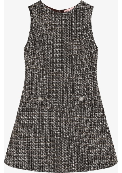 Düğmeli Cep Detaylı Tüvit Mini Elbise Kahverengi