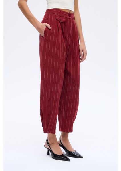 Çizgi Detaylı Pileli Pantolon Bordo indirimleri