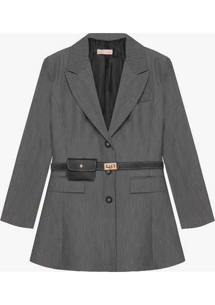 Kemerli Çanta Aksesuarlı Blazer Ceket Elbise Gri modelleri