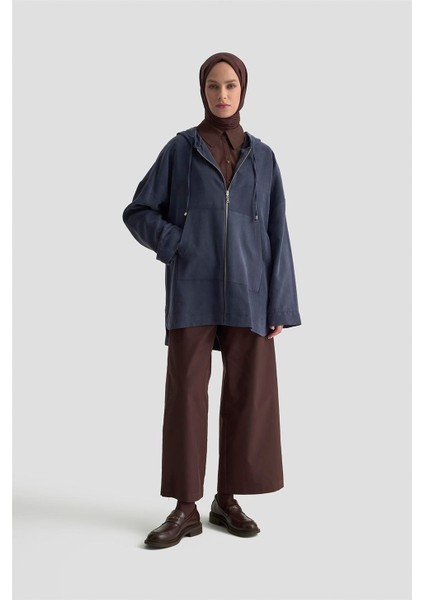 Fermuar Detaylı Kapüşonlu Kap 25KD1125 Indigo fiyatları
