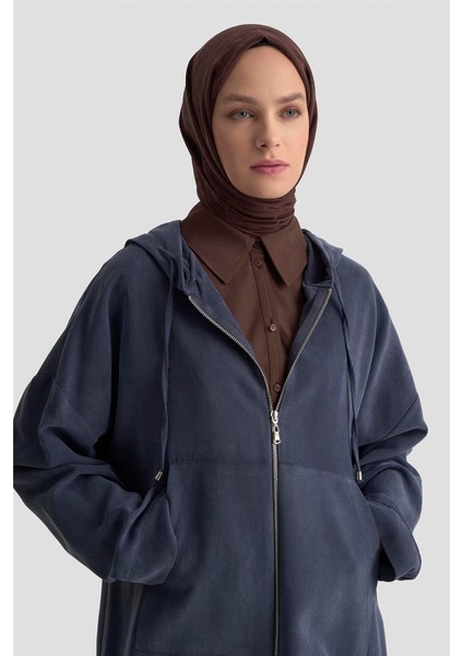 Fermuar Detaylı Kapüşonlu Kap 25KD1125 Indigo modelleri