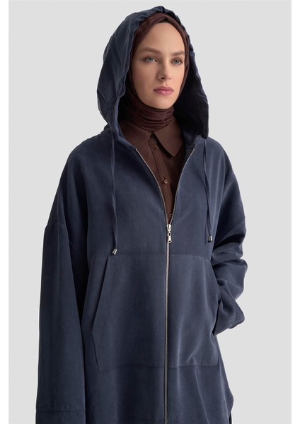Fermuar Detaylı Kapüşonlu Kap 25KD1125 Indigo fırsatları