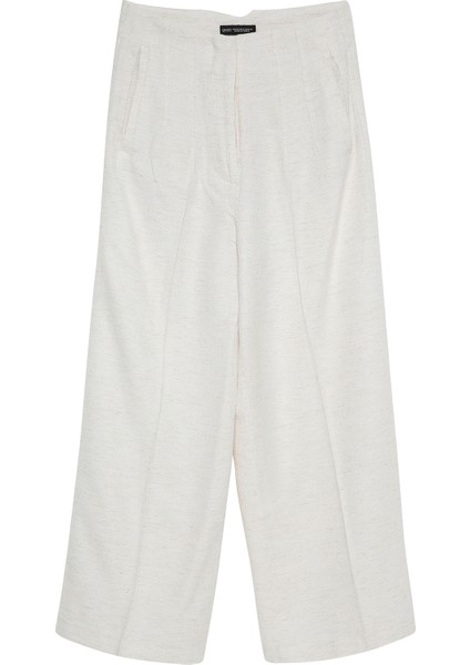 Pens Detaylı Keten Pantolon Kemik