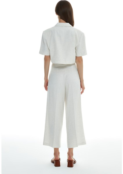 Pens Detaylı Keten Pantolon Kemik
