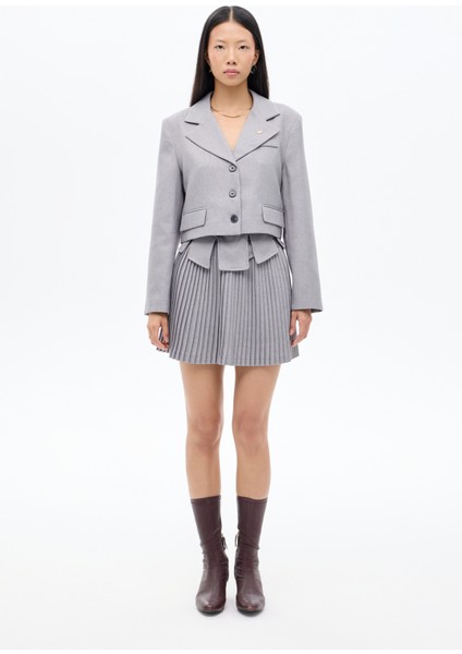 Broş Aksesuarlı Düğmeli Crop Blazer Ceket Gri fırsatları