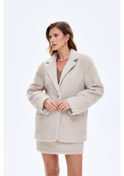 Tüylü Dokulu Oversize Blazer Ceket Bej fiyatları