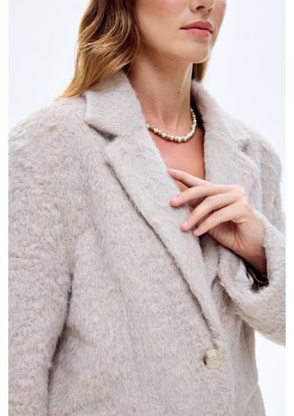 Tüylü Dokulu Oversize Blazer Ceket Bej indirimleri