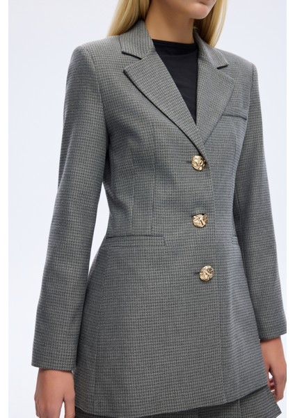 Kazayağı Desenlı Düğmeli Blazer Ceket Gri fırsatları