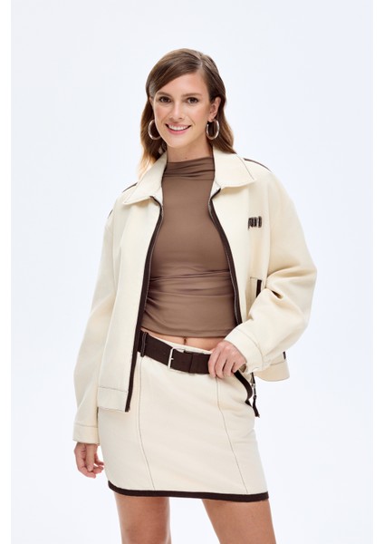 Kontrast Dikiş Detaylı Kemerli Mini Etek Bej fırsatları